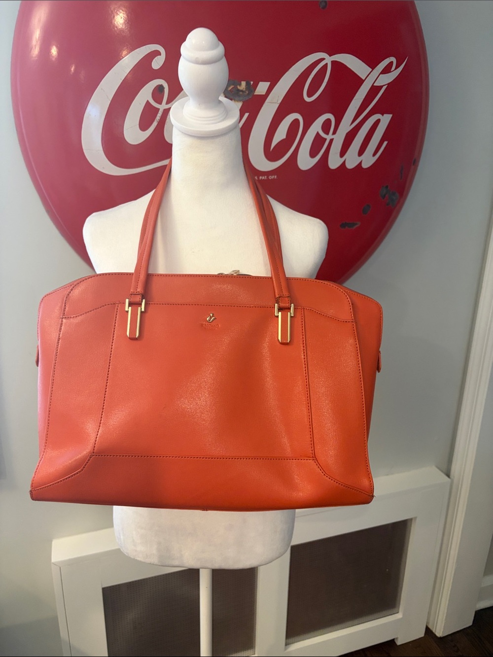Knomo Marylebone Picton Orange Saffiano Leather Tote Gold Tone Hardware *read*